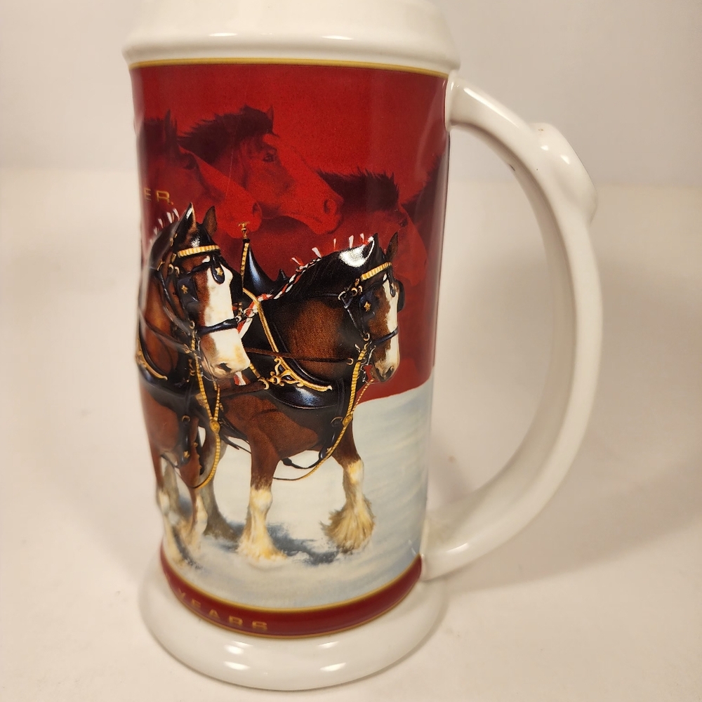 Budweiser 25th Anniversary Holiday Stein - Red and Gold NWOT.